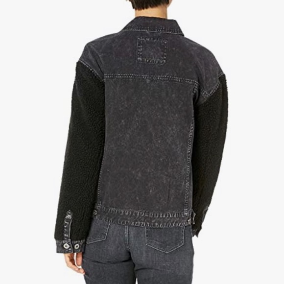 NWT Levi's Acid Wash Denim Shearling Sleeve Jacket - Picture 2 of 9